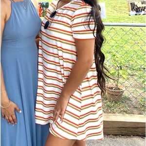 orange tan and white tshirt dress